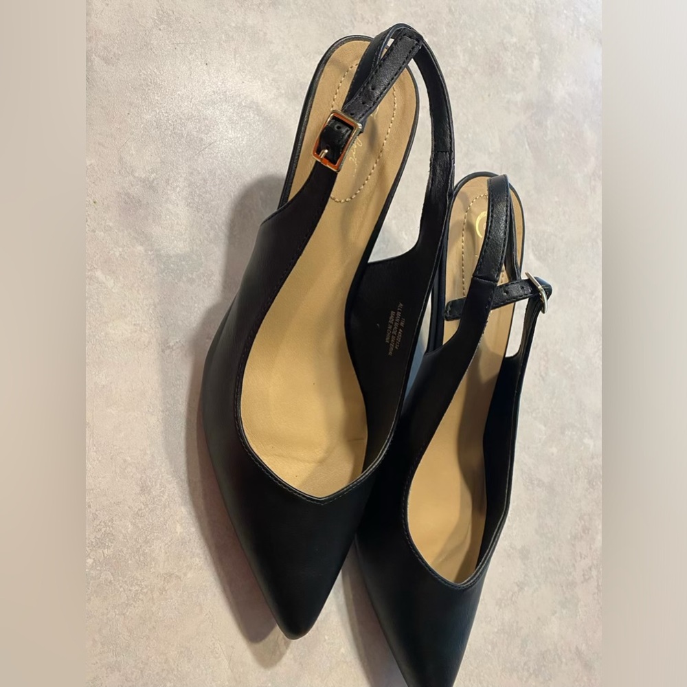 Leather sling back low heel